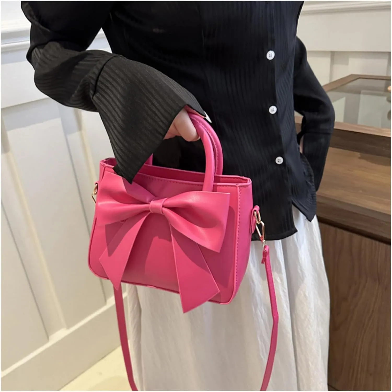 Cute Purses for Women, Designer Small Handbag Top Handle Vegan Leather Crossbody Bag Tote Clutch with Cute Bow Knot
