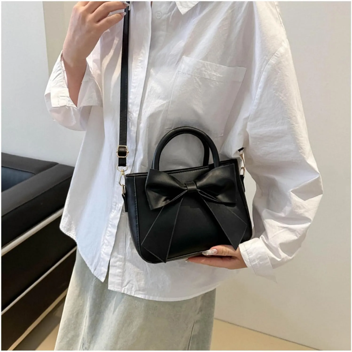 Cute Purses for Women, Designer Small Handbag Top Handle Vegan Leather Crossbody Bag Tote Clutch with Cute Bow Knot