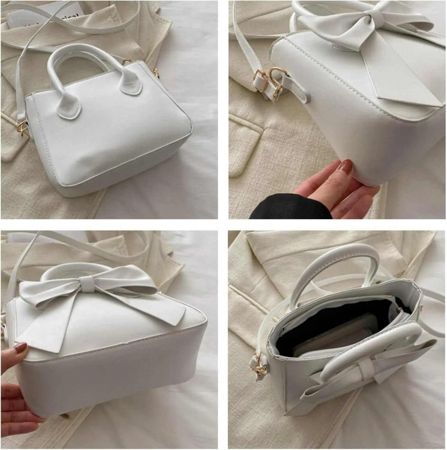Cute Purses for Women, Designer Small Handbag Top Handle Vegan Leather Crossbody Bag Tote Clutch with Cute Bow Knot