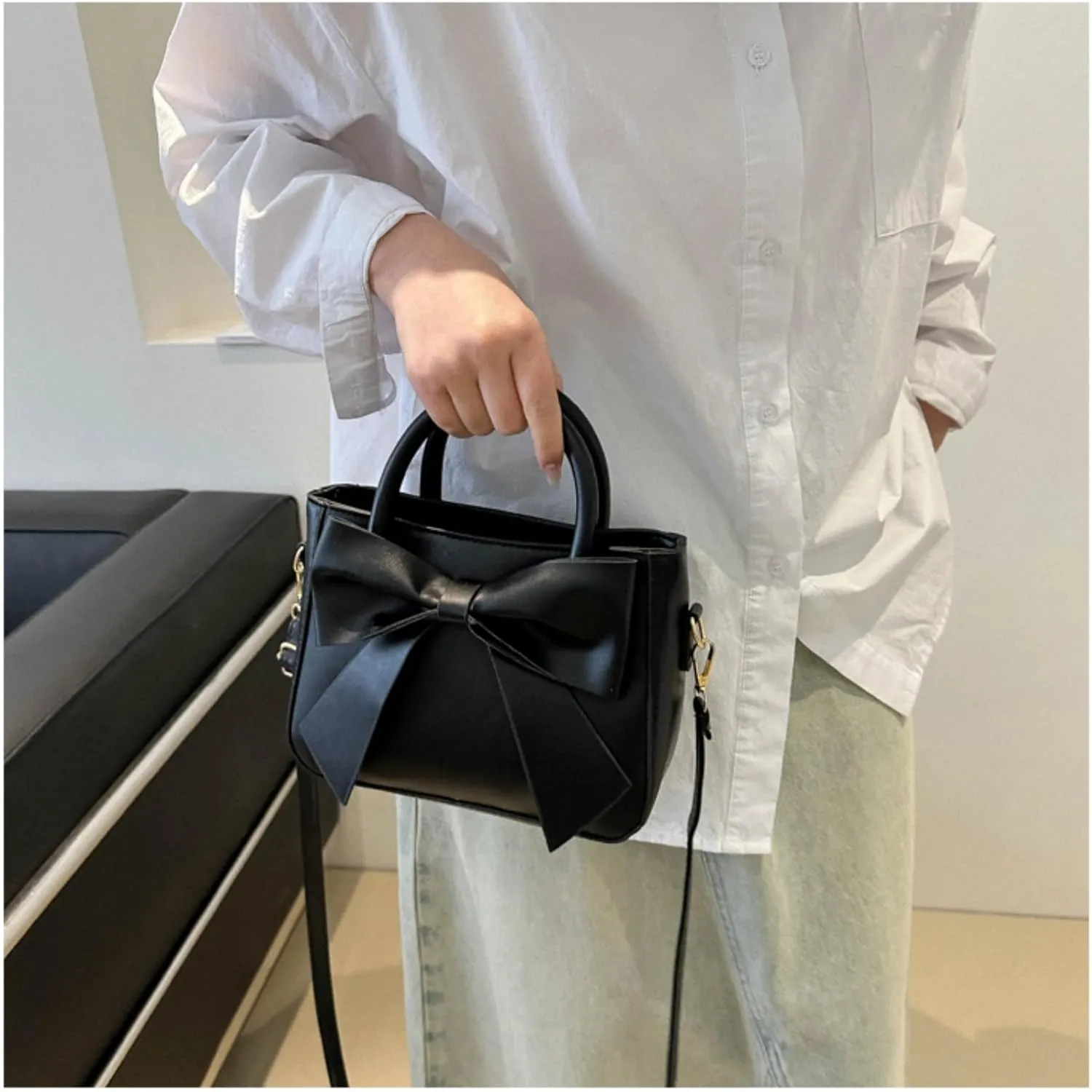 Cute Purses for Women, Designer Small Handbag Top Handle Vegan Leather Crossbody Bag Tote Clutch with Cute Bow Knot