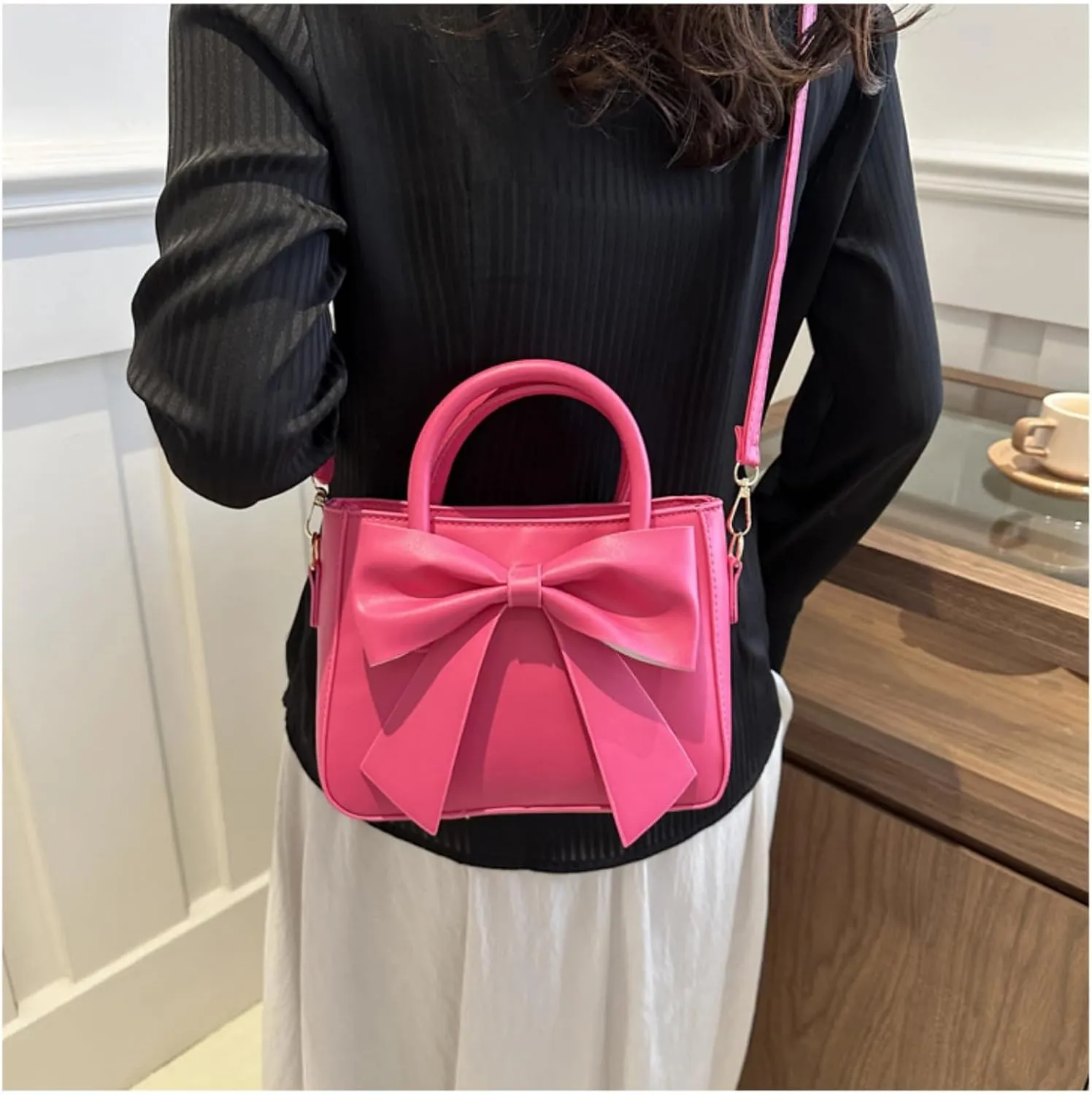 Cute Purses for Women, Designer Small Handbag Top Handle Vegan Leather Crossbody Bag Tote Clutch with Cute Bow Knot