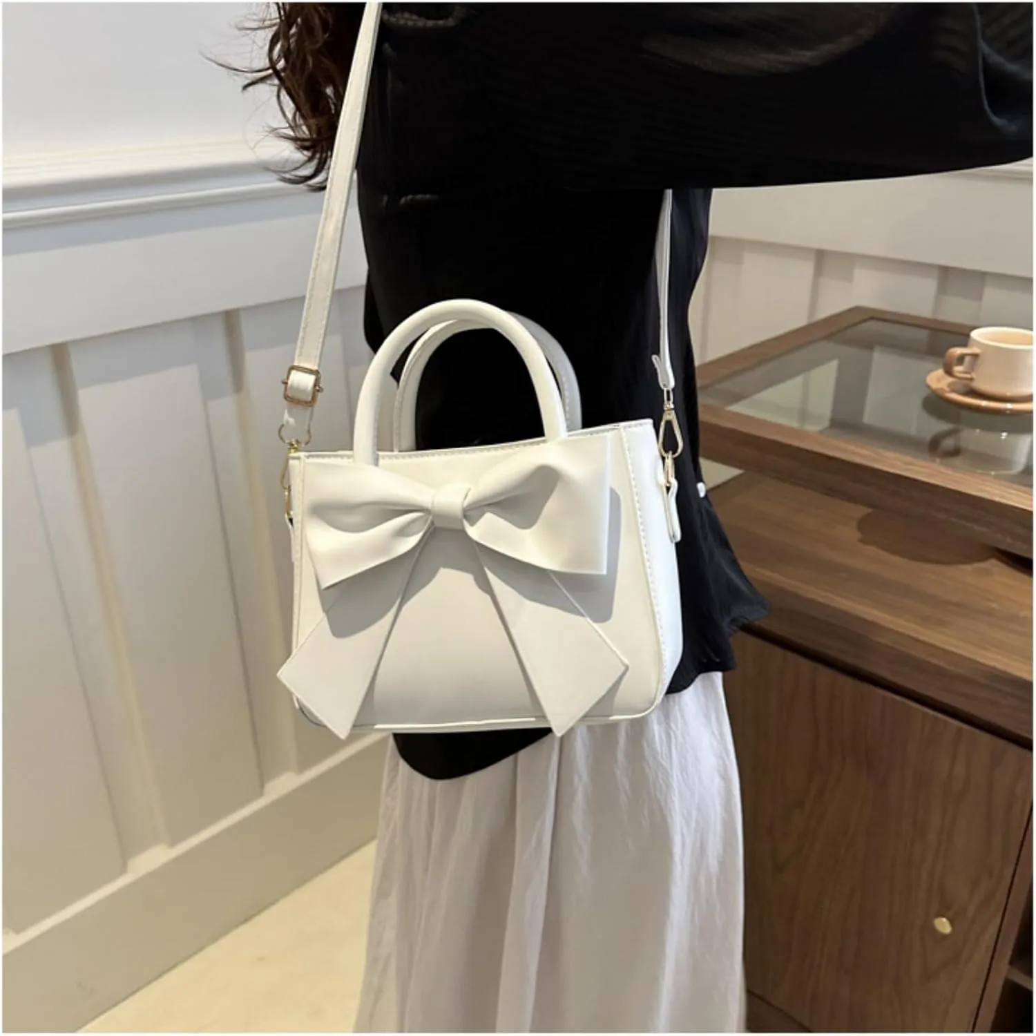 Cute Purses for Women, Designer Small Handbag Top Handle Vegan Leather Crossbody Bag Tote Clutch with Cute Bow Knot