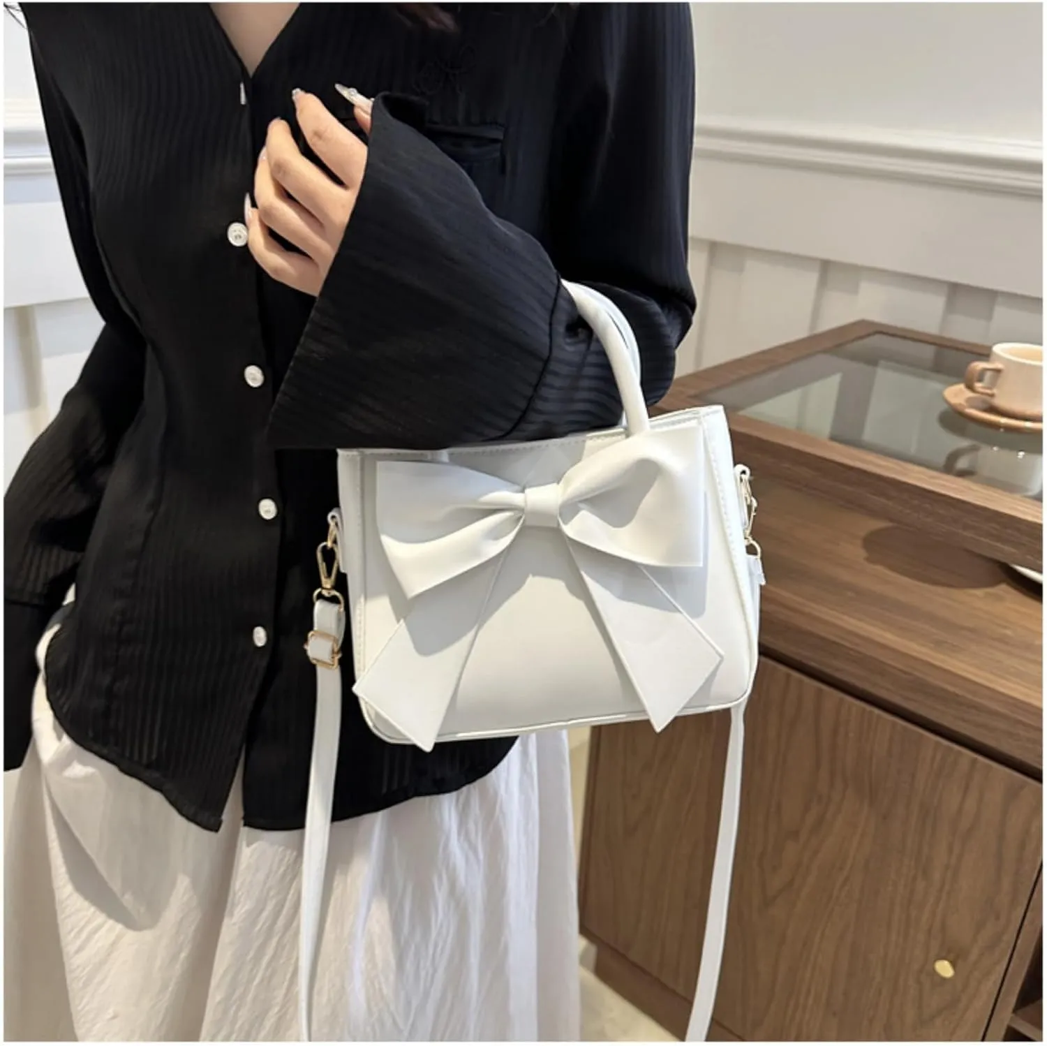 Cute Purses for Women, Designer Small Handbag Top Handle Vegan Leather Crossbody Bag Tote Clutch with Cute Bow Knot