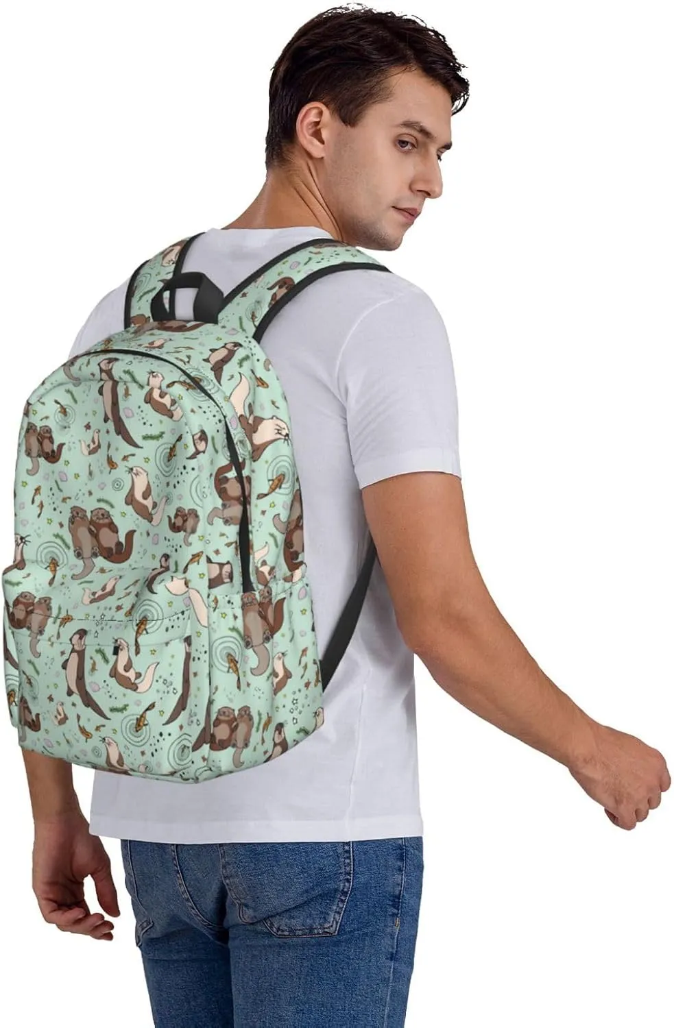 Cute Sea Otters Unisex Backpacks 15in Laptop Backpack Multipurpose Double Shoulder Bag For Men Women Gifts