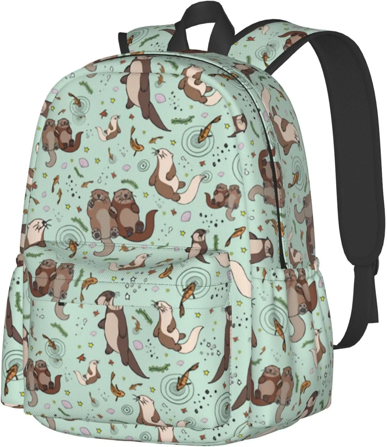 Cute Sea Otters Unisex Backpacks 15in Laptop Backpack Multipurpose Double Shoulder Bag For Men Women Gifts