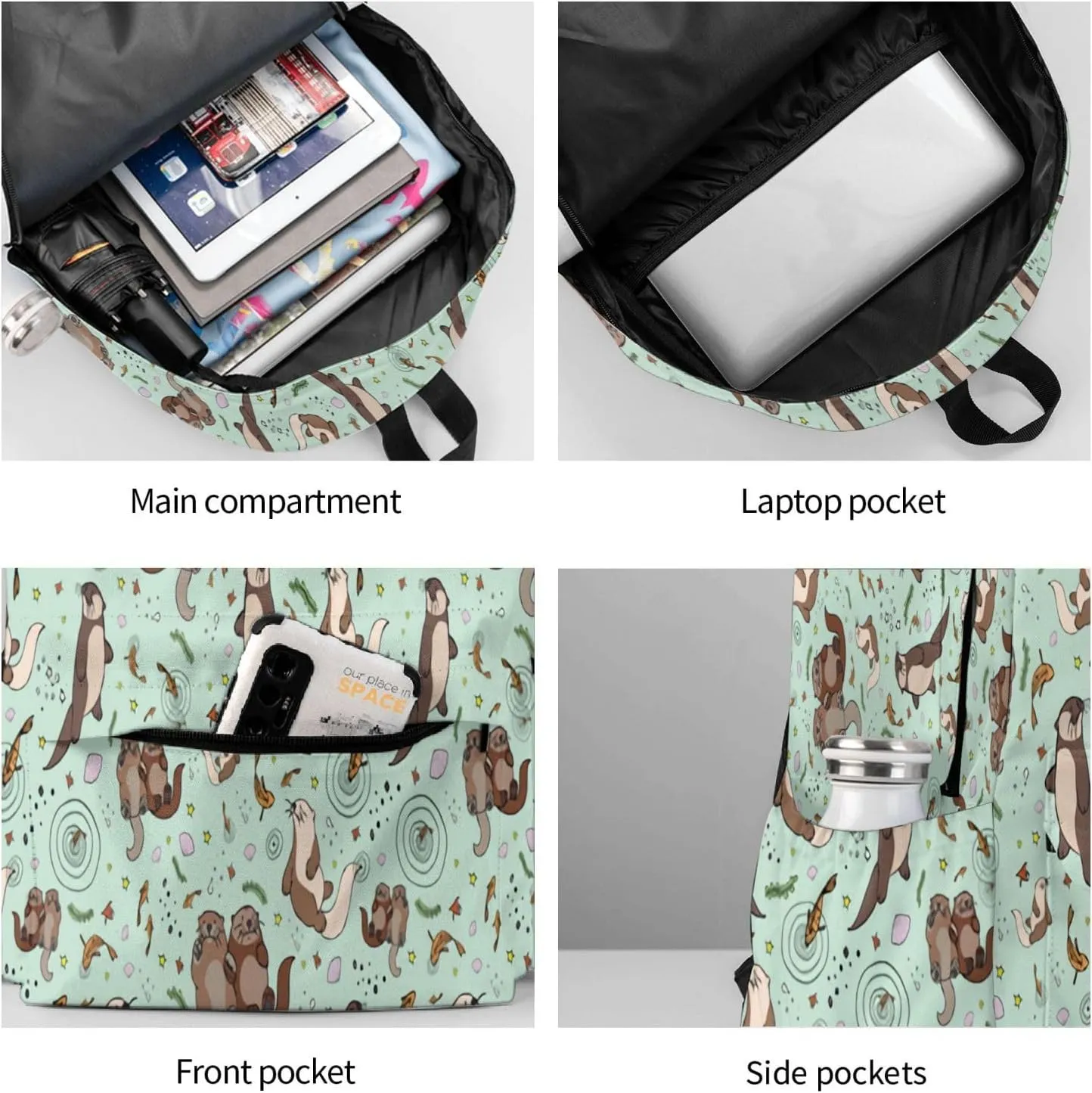 Cute Sea Otters Unisex Backpacks 15in Laptop Backpack Multipurpose Double Shoulder Bag For Men Women Gifts