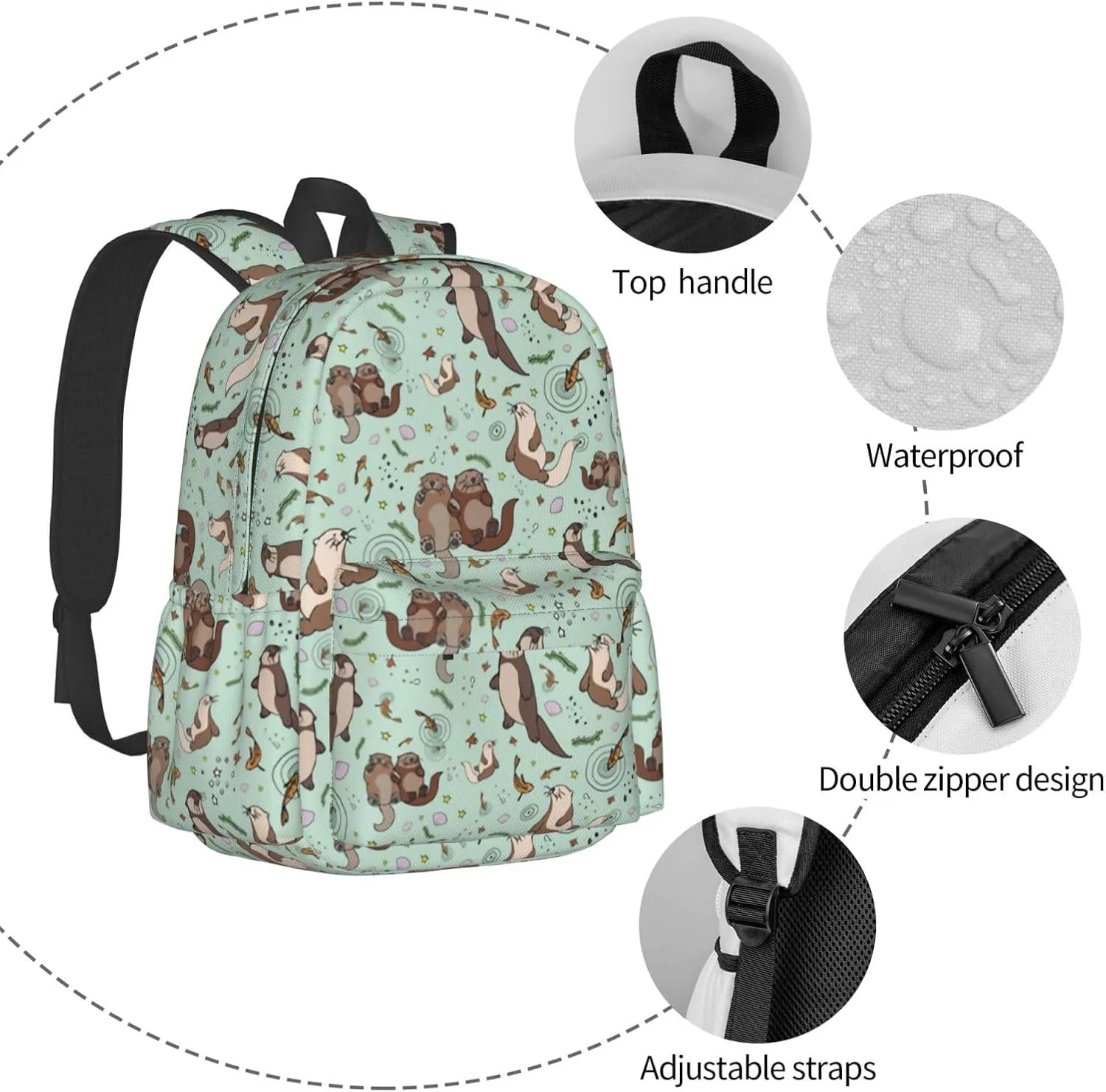 Cute Sea Otters Unisex Backpacks 15in Laptop Backpack Multipurpose Double Shoulder Bag For Men Women Gifts