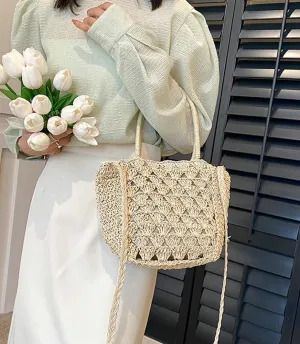 Cute Straw Bags Hobo for Women Straw Tote Shoulder Summer Beach Rattan Crossbody Bag Woven Hobo Basket Purse