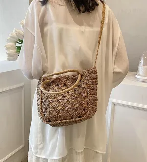 Cute Straw Bags Hobo for Women Straw Tote Shoulder Summer Beach Rattan Crossbody Bag Woven Hobo Basket Purse