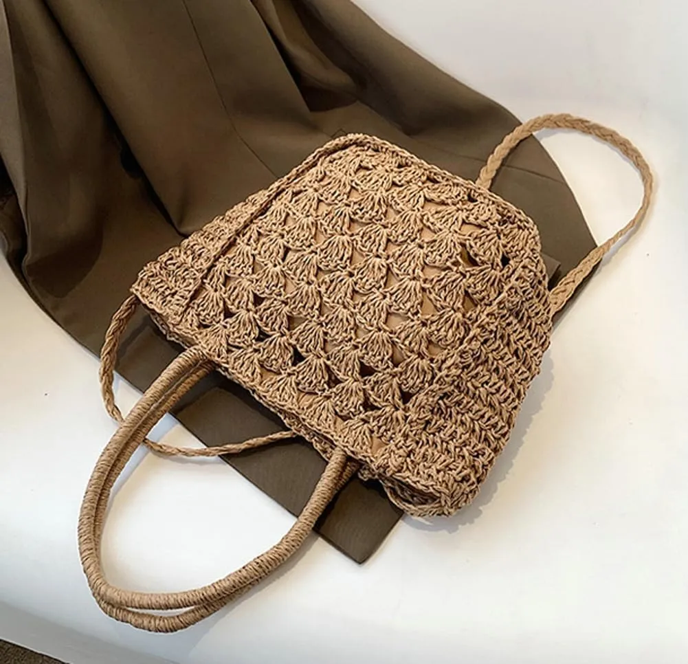 Cute Straw Bags Hobo for Women Straw Tote Shoulder Summer Beach Rattan Crossbody Bag Woven Hobo Basket Purse