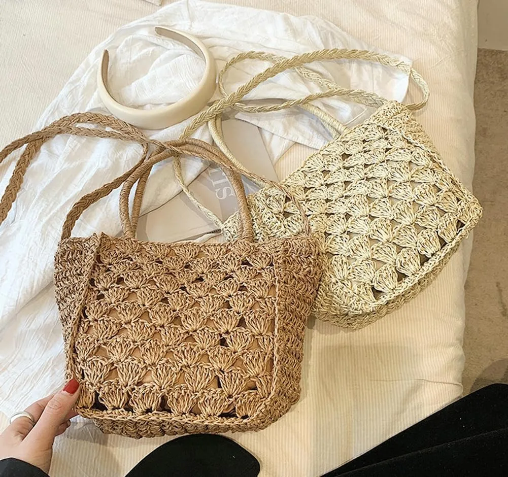 Cute Straw Bags Hobo for Women Straw Tote Shoulder Summer Beach Rattan Crossbody Bag Woven Hobo Basket Purse