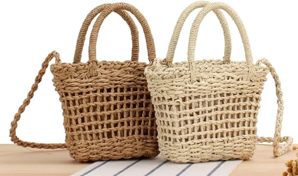 Cute Straw Bags Hobo for Women Straw Tote Shoulder Summer Beach Rattan Crossbody Bag Woven Hobo Basket Purse
