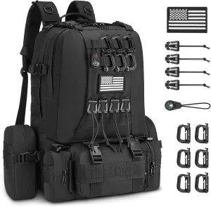 CVLIFE 60L Tactical Backpack for Men Women Military Large Army Rucksack With D-Ring Molle Clips Compass Accessories 3 Day Bug Out Survival Molle Bag Hiking Camping Gym Daypack Backpacks,Black