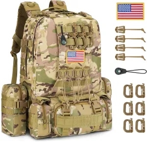CVLIFE 60L Tactical Backpack for Men Women Military Large Army Rucksack With D-Ring Molle Clips Compass Accessories 3 Day Bug Out Survival Molle Bag Hiking Camping Gym Daypack Backpacks,CP