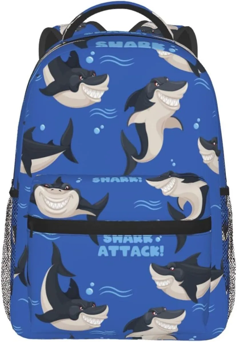 Dangerous Smiling Attack Sharks Backpacks 15 Inch Laptop Backpack Multipurpose Double Shoulder Bag For Men Women Gifts
