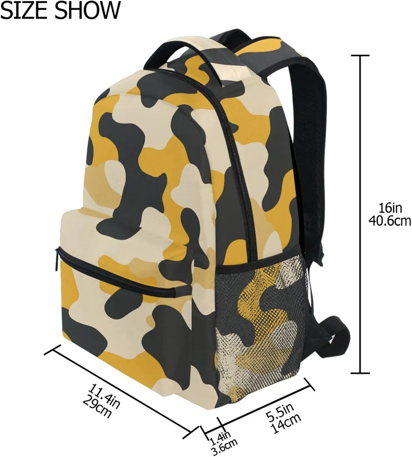 Day Backpack for Teens Boys Girls Waterproof Stylish Travel Bags with Chest Strap for Travel Trip Camouflage Yellow Camouflage Beige