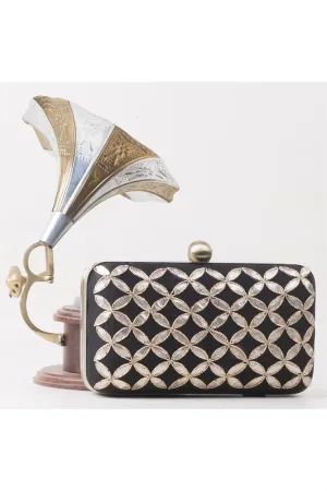 Dazzling Black Color Embroidered Art Silk Clutch