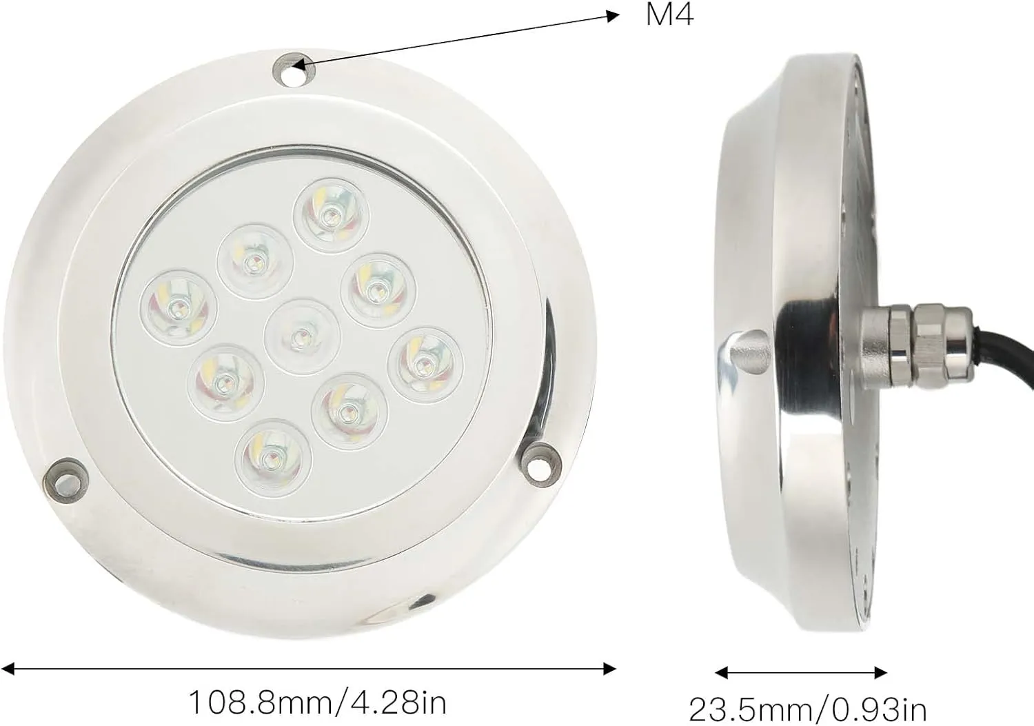 DC 12V‑24V Marine Underwater Light, Marine Dome Lighting, Yacht Underwater Light Tempered Glass IP68 Waterproof for Swimming Pool Marine Yacht Accessories (Blue Light)