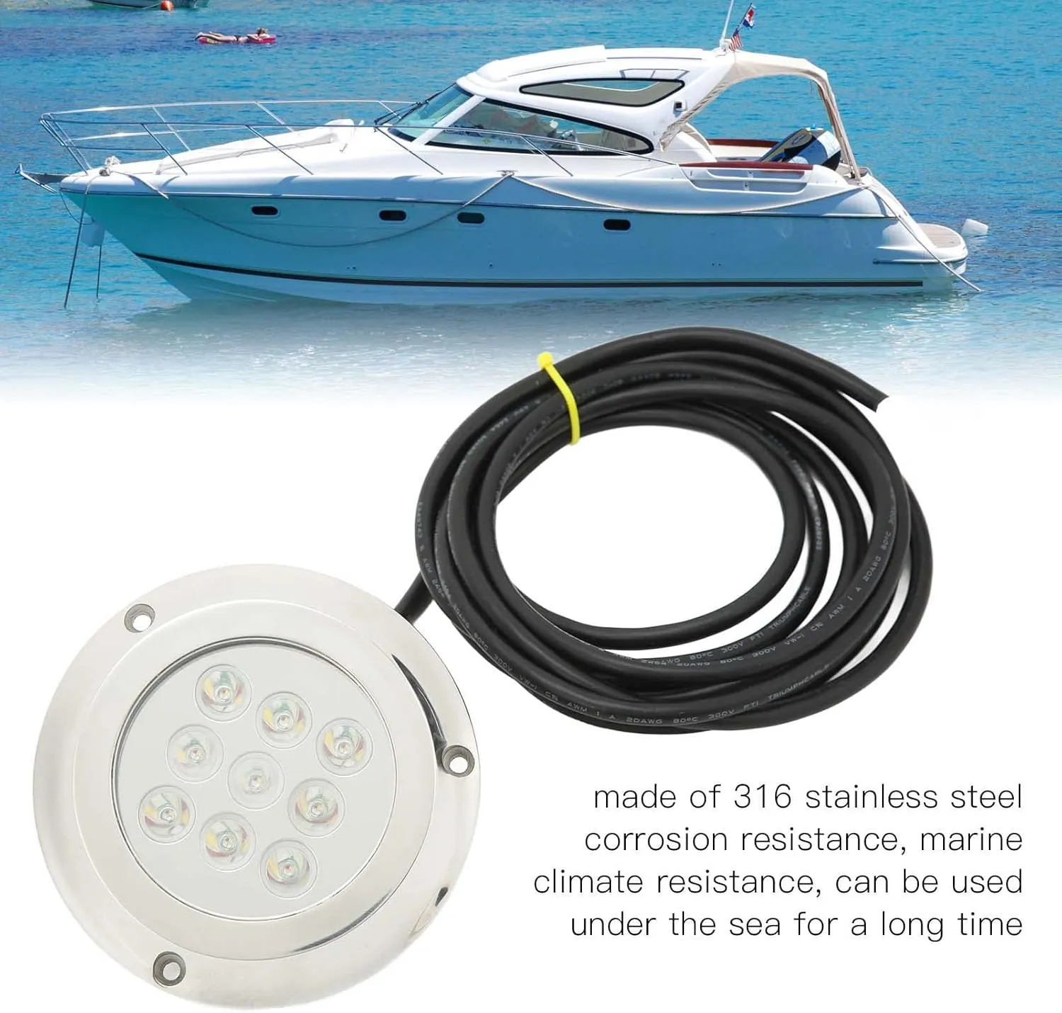 DC 12V‑24V Marine Underwater Light, Marine Dome Lighting, Yacht Underwater Light Tempered Glass IP68 Waterproof for Swimming Pool Marine Yacht Accessories (Blue Light)