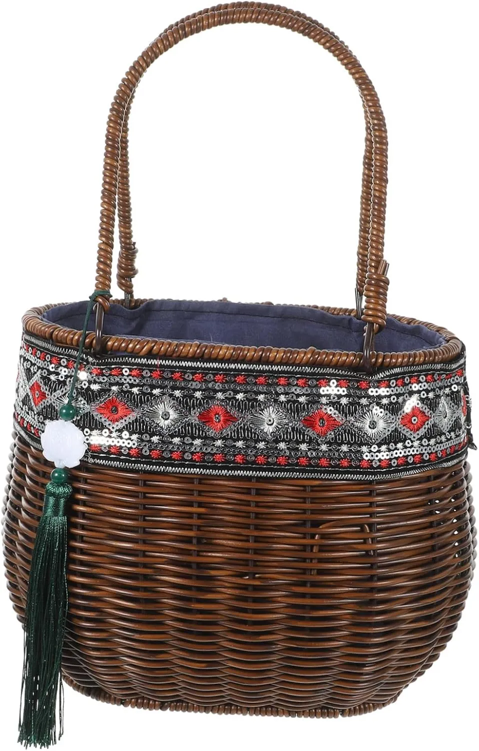 DECHOUS Handheld Woven Rattan Basket Retro Handbag Stylish Picnic Decorative Craftsmanship Large Capacity