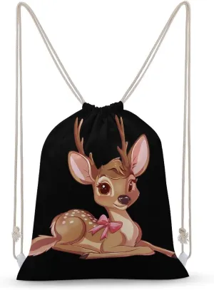 Deer Drawstring Backpack Canvas Double Shoulder Bag String Bag Sports Gym Bag for Men Women 30x40cm