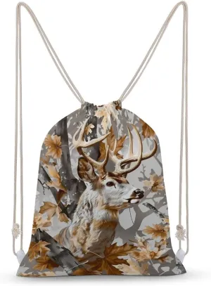 Deer Hunting Camouflage Drawstring Backpack Travel String Shoulder Bag Canvas Sport Sackpack for Gym Shopping Yoga