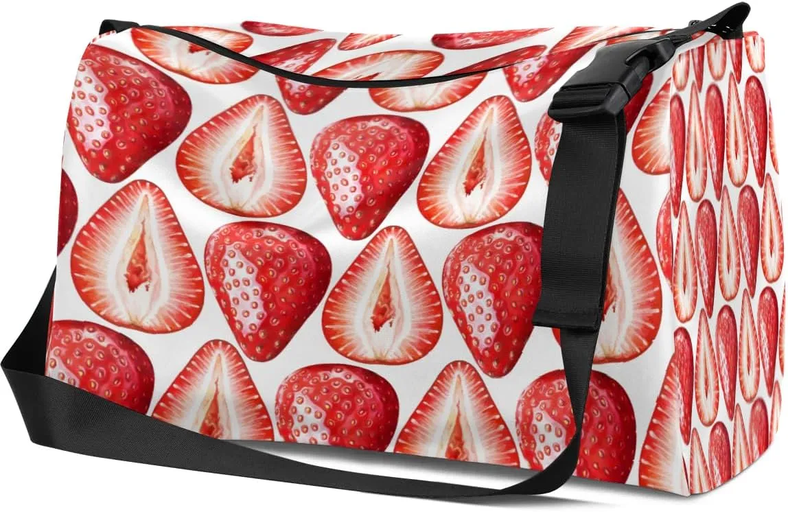 Delicious Strawberry Small Gym Bag for Men Women Workout Sport Duffle Bag Waterproof Weekender Overnight Bag Lightweight Carry on Tote Bag Crossbody Shoulder Travel Bag for Swim Yoge Dance