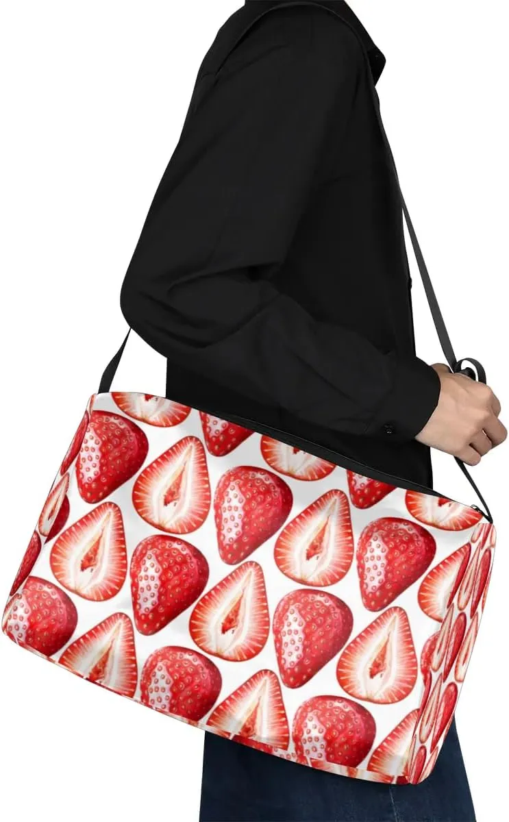Delicious Strawberry Small Gym Bag for Men Women Workout Sport Duffle Bag Waterproof Weekender Overnight Bag Lightweight Carry on Tote Bag Crossbody Shoulder Travel Bag for Swim Yoge Dance
