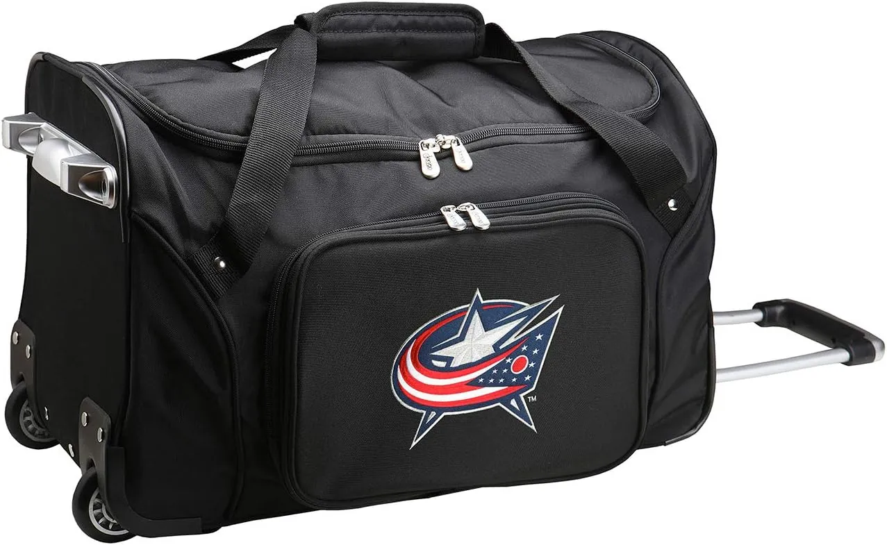 Denco NHL Columbus Blue Jackets Wheeled Duffel Bag, Black, 22 x 12 x 5.5 (NHBJL401)