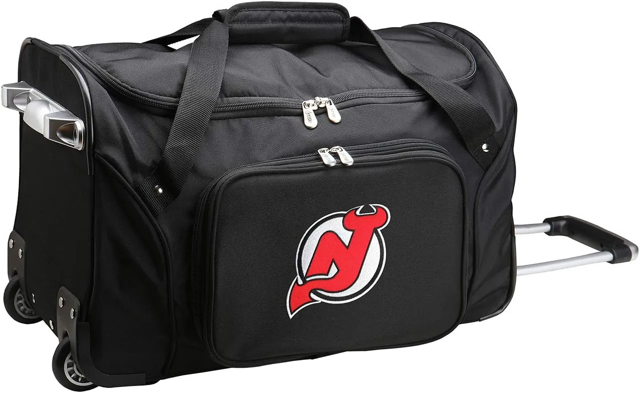 Denco NHL New Jersey Devils Wheeled Duffel Bag, Black, 22 x 12 x 5.5 (NHDEL401)