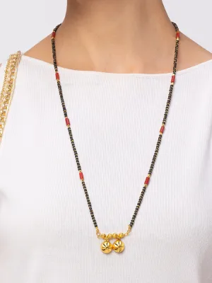 Digital Dress Room One Gram Gold Plated Long Mangalsutra मंगलसूत्र Latest Design Tanmaniya/Long Gold Chain/Black Red Beads Vati Pendant New Mangalsutra Designs For Women (29 Inches)