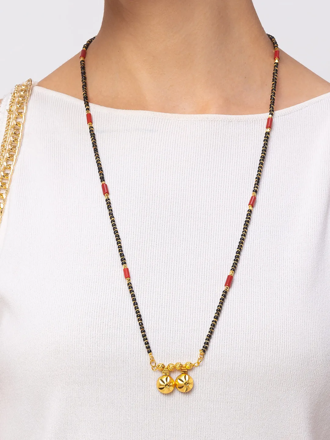 Digital Dress Room One Gram Gold Plated Long Mangalsutra मंगलसूत्र Latest Design Tanmaniya/Long Gold Chain/Black Red Beads Vati Pendant New Mangalsutra Designs For Women (29 Inches)