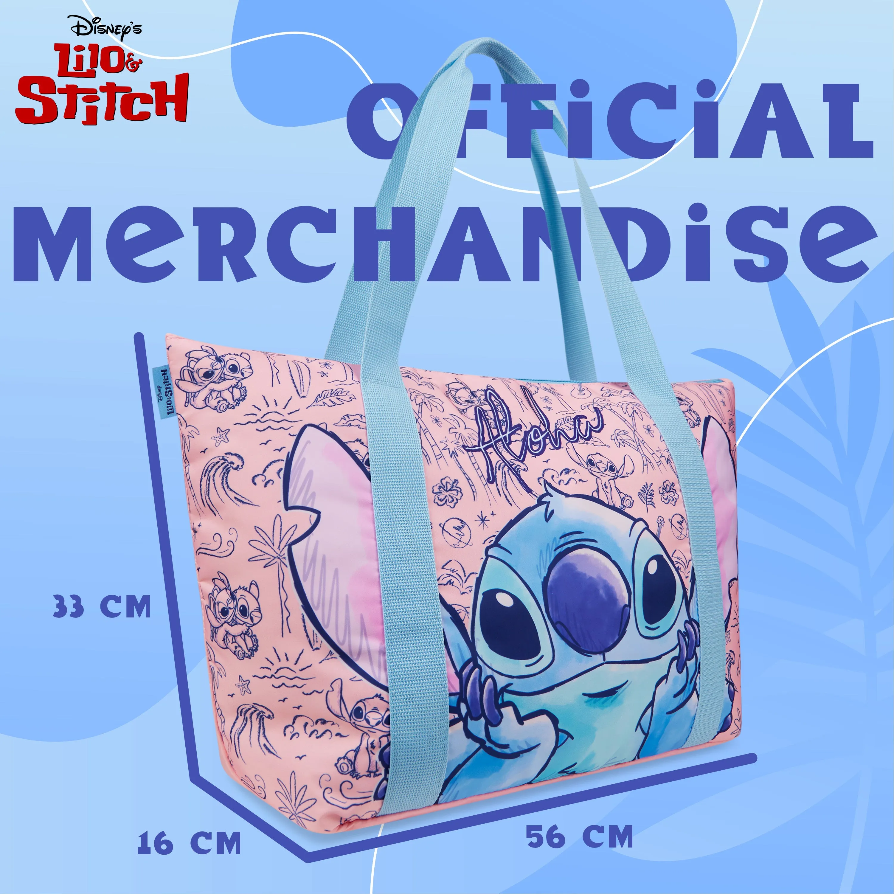 Disney Stitch Womens Tote Bag - Large Zipped Overnight or Beach Bag