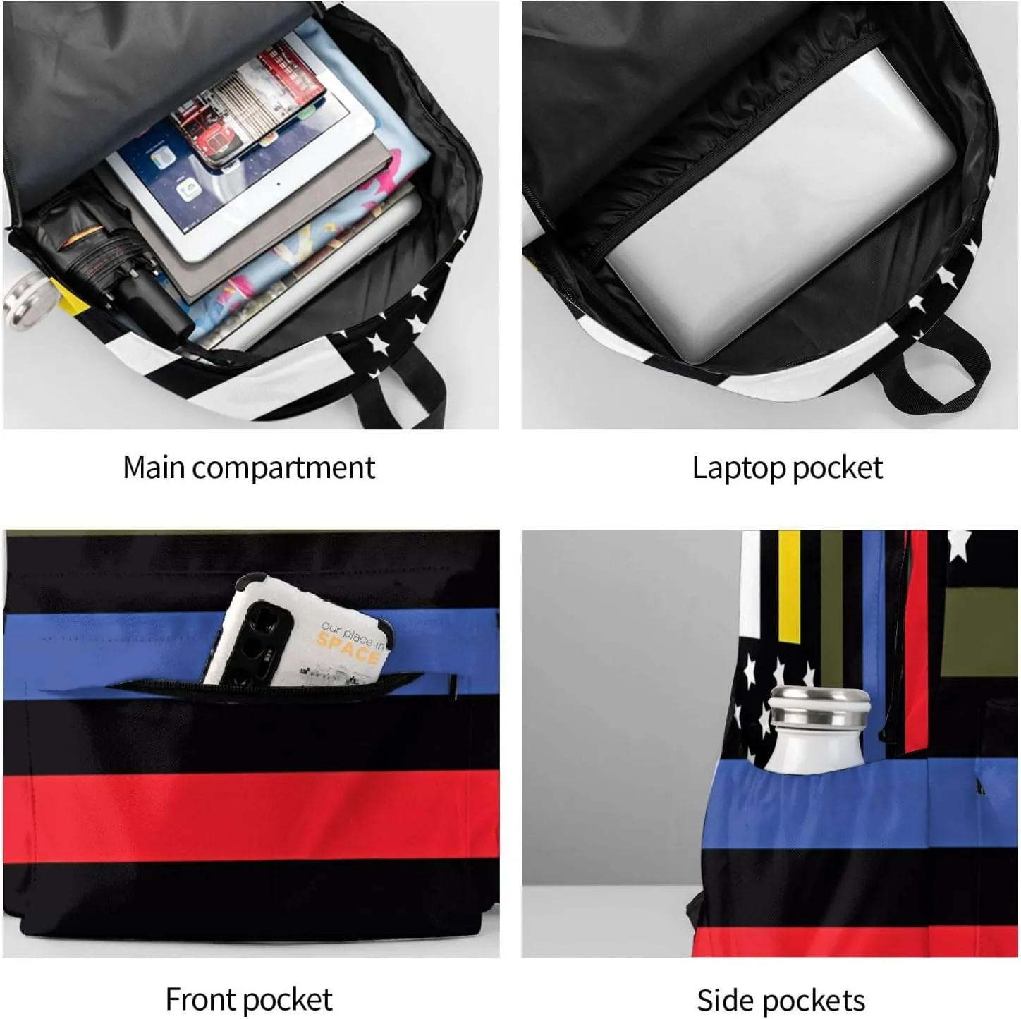 Dispatch Police Military Fire Flag Backpack Double Shoulder Bag 15 Inch Laptop Bagpacks for Hiking Work Camping Travel