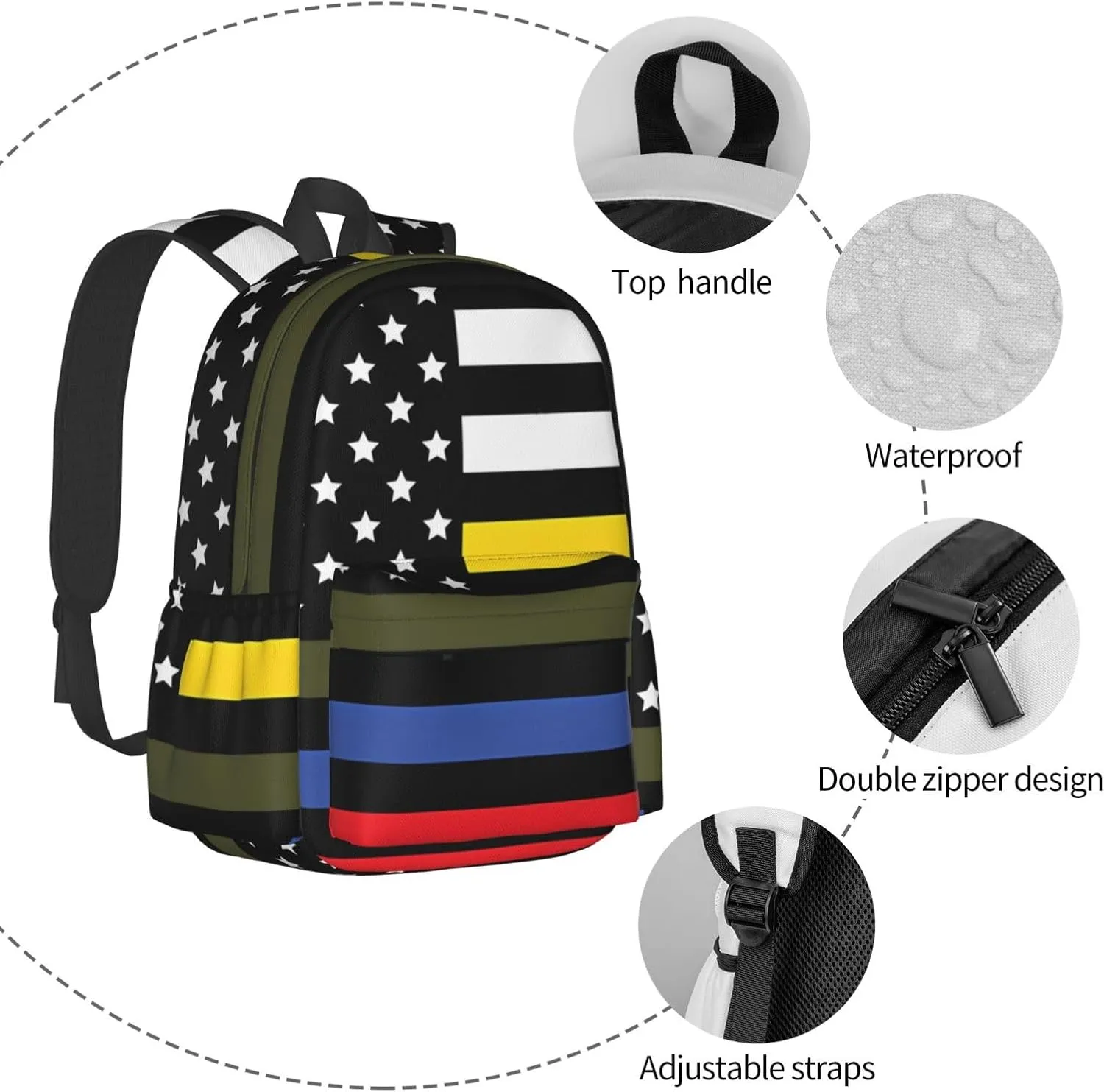 Dispatch Police Military Fire Flag Backpack Double Shoulder Bag 15 Inch Laptop Bagpacks for Hiking Work Camping Travel