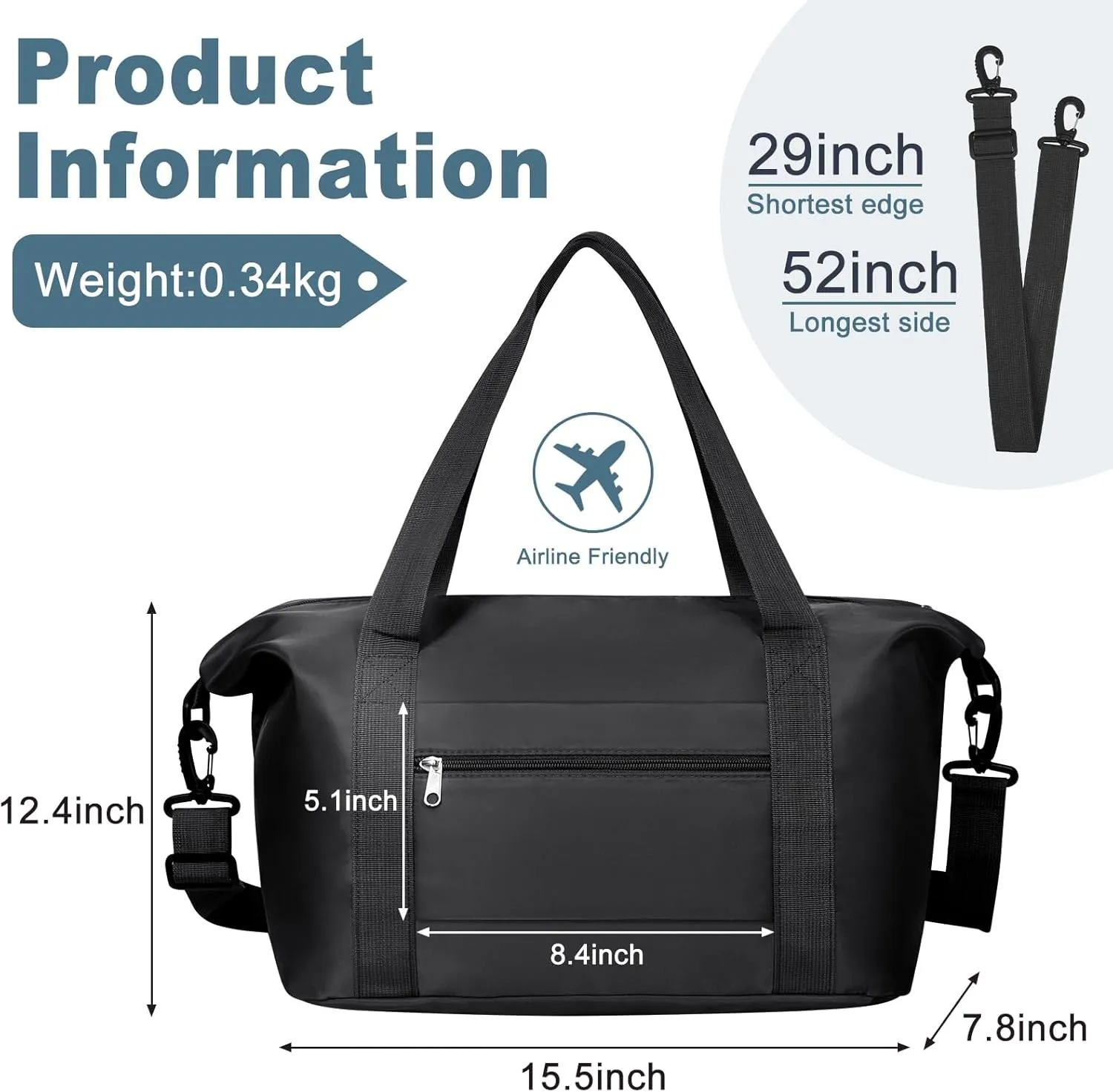 DMLuna Travel Duffel Bag, Tote Sports Gym Bag, Shoulder Overnight Weekender Bag for Women & Men, Hospital bag, Expandable Duffel Bag with Trolley Sleeve/Wet Pocket