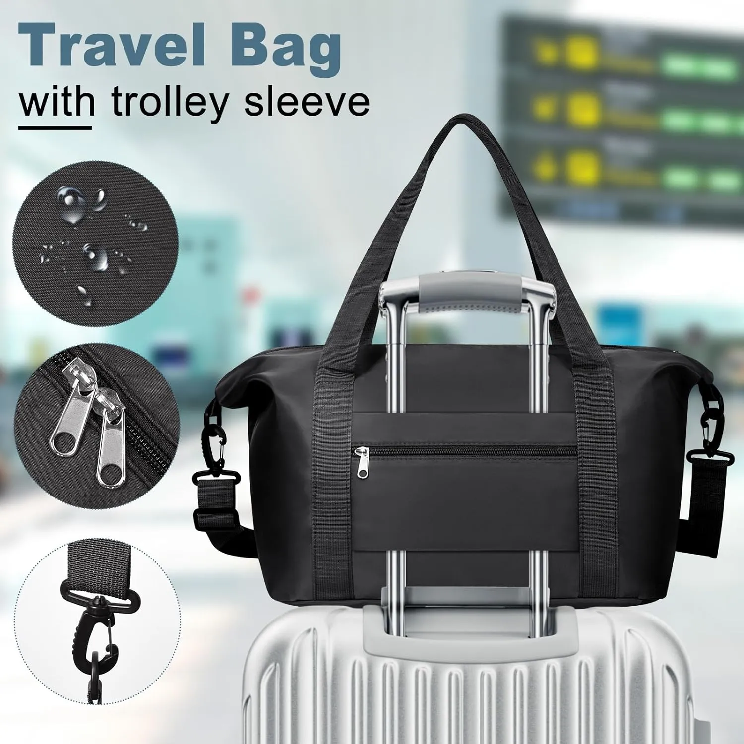 DMLuna Travel Duffel Bag, Tote Sports Gym Bag, Shoulder Overnight Weekender Bag for Women & Men, Hospital bag, Expandable Duffel Bag with Trolley Sleeve/Wet Pocket