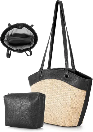 DOB SEHCS Small Straw Purses for Women Ladies Woven Summer Beach Shoulder Tote Bags with Top-Handle Vacation Travel Handbag