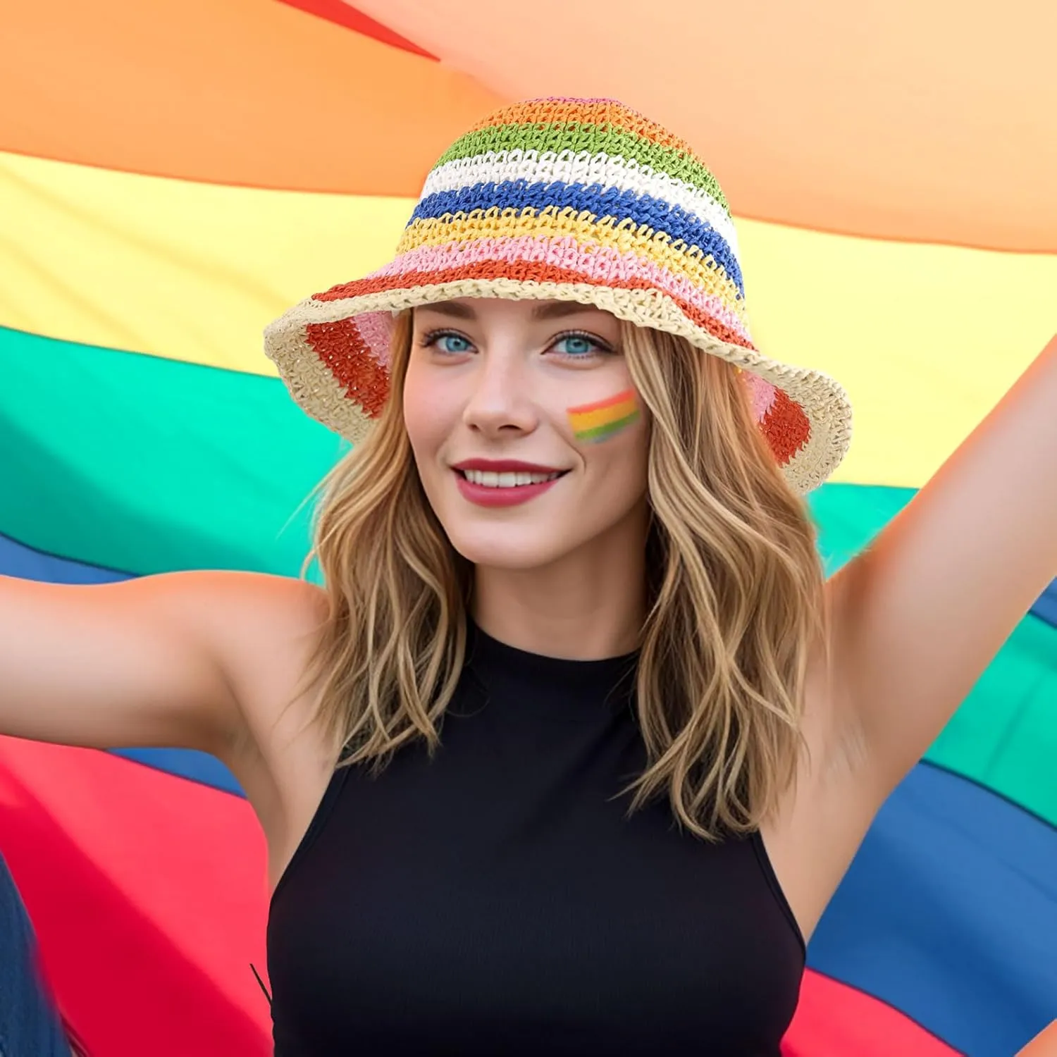DOCILA Straw Bucket Hat for Women Fashion Print Straws Sun Hats Packable Lightweight Summer Beach Fisherman Caps