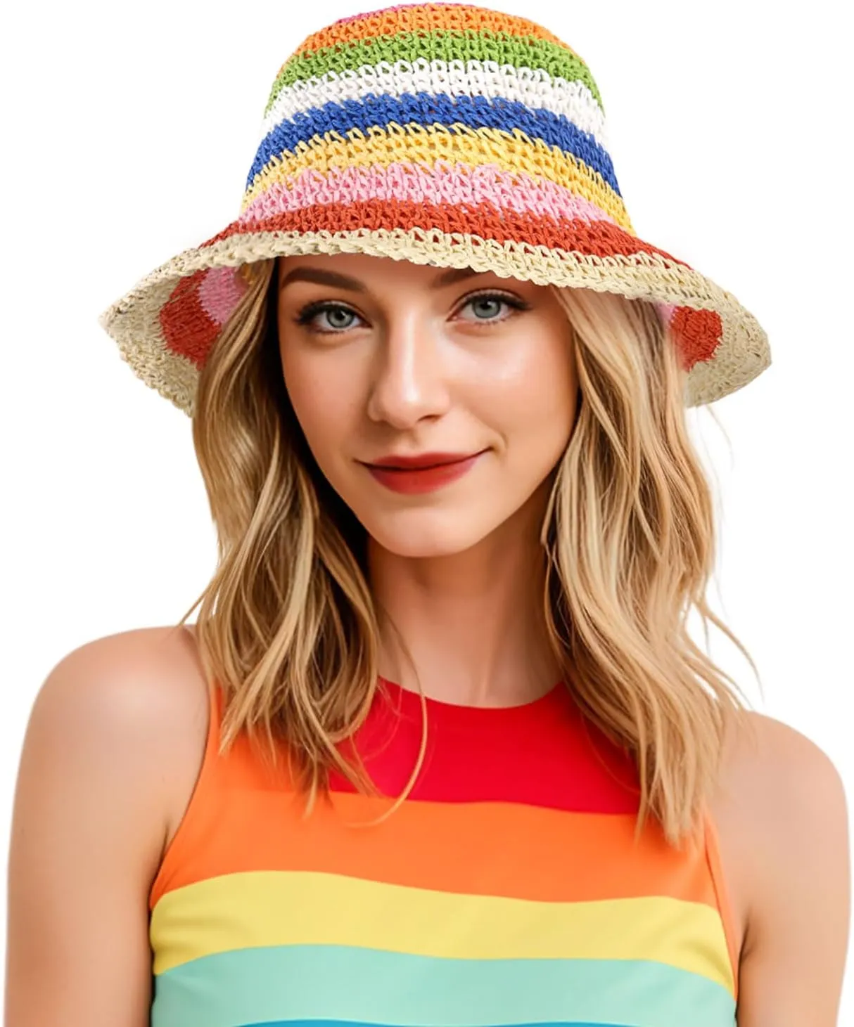 DOCILA Straw Bucket Hat for Women Fashion Print Straws Sun Hats Packable Lightweight Summer Beach Fisherman Caps