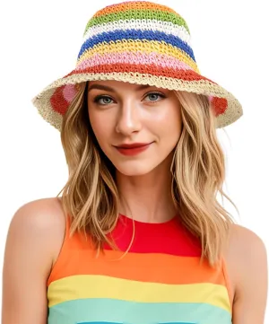 DOCILA Straw Bucket Hat for Women Fashion Print Straws Sun Hats Packable Lightweight Summer Beach Fisherman Caps
