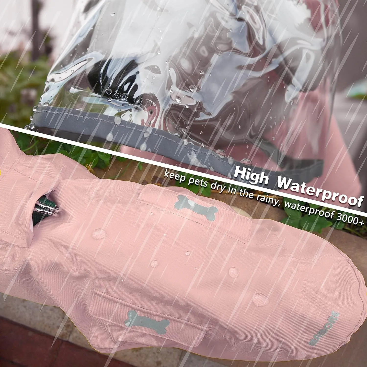 Dog Raincoat,Waterproof Rain Poncho with Hoodie, High Reflective Adjustable Pet Rain Jacket with Leash Hole for Small Medium and Large Dogs (Pink, XX-Large)