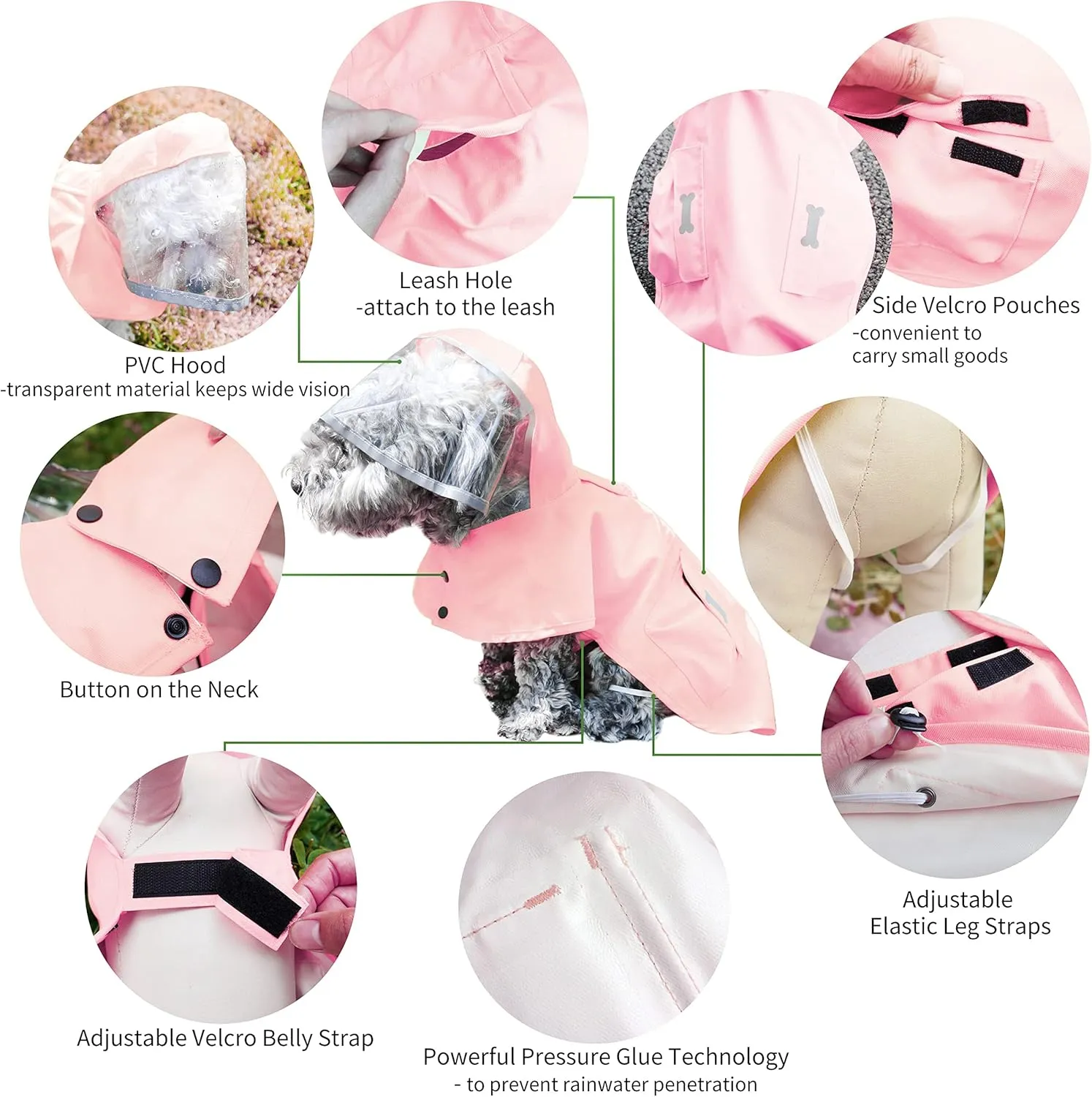 Dog Raincoat,Waterproof Rain Poncho with Hoodie, High Reflective Adjustable Pet Rain Jacket with Leash Hole for Small Medium and Large Dogs (Pink, XX-Large)