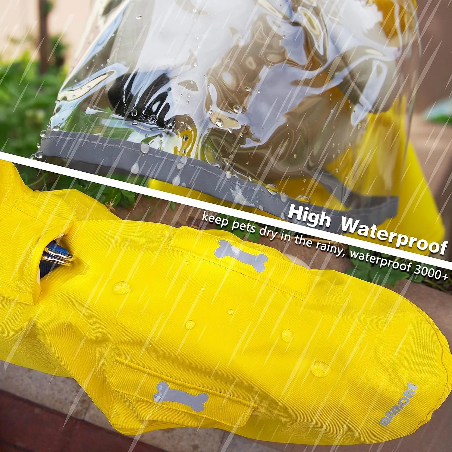 Dog Waterproof Raincoat with Poncho Hoodie, High Reflective Adjustable Yellow Pet Rain Jacket with Leash Hole for Small Medium and Large Dogs (Khaki, XX-Large)