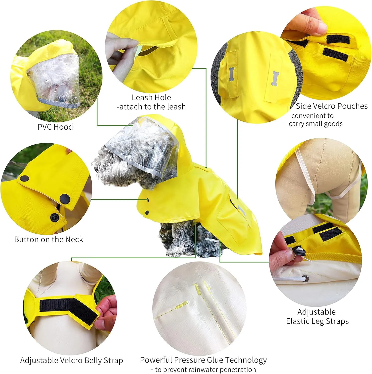 Dog Waterproof Raincoat with Poncho Hoodie, High Reflective Adjustable Yellow Pet Rain Jacket with Leash Hole for Small Medium and Large Dogs (Khaki, XX-Large)