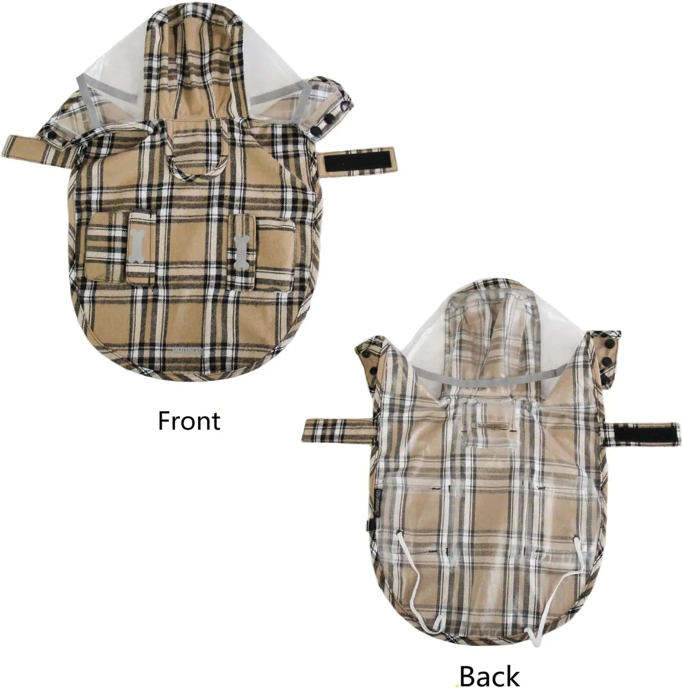 Dog Waterproof Raincoat with Poncho Hoodie, High Reflective Adjustable Yellow Pet Rain Jacket with Leash Hole for Small Medium and Large Dogs (Khaki, XX-Large)