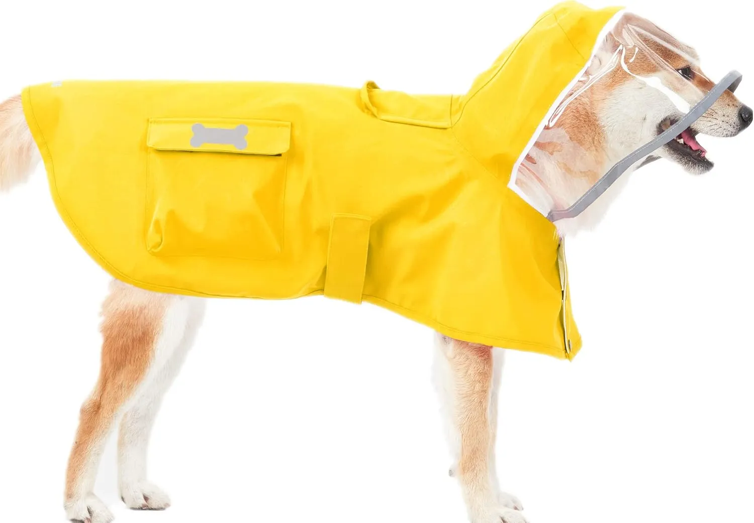 Dog Waterproof Raincoat with Poncho Hoodie, High Reflective Adjustable Yellow Pet Rain Jacket with Leash Hole for Small Medium and Large Dogs (Yellow, XX-Large)