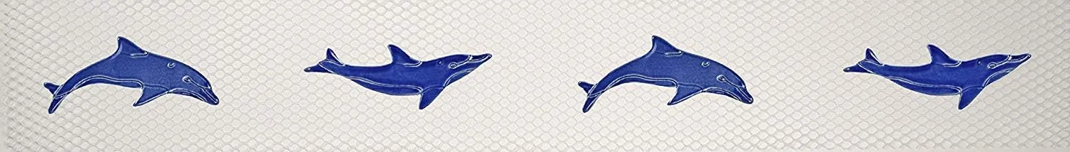 Dolphins Step Markers Ceramic Swimming Pool Mosaic (3" x 24", Blue)