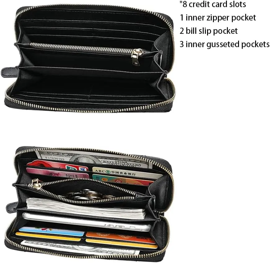 DORIS&JACKY Women Leather Wallet Rfid Blocking Large Capacity Zipper Around Travel Wristlet Bags