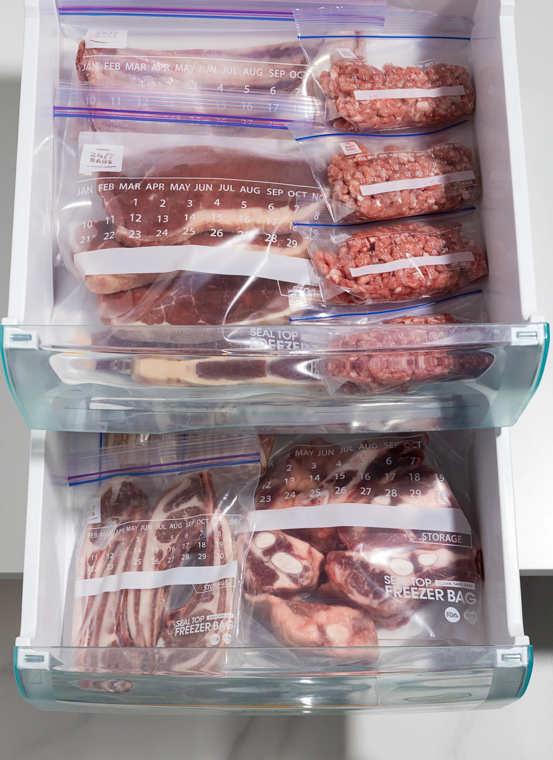 Double Zip Freezer Food Storage Bags, Gallon/ 120 Count, Expandable Bottom and Writeable Calendar